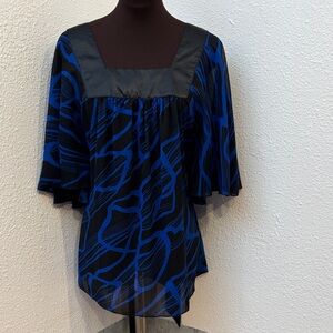 Vintage 1990’s Fashion Bug black and blue sheer tie back blouse. Size 18/20W.